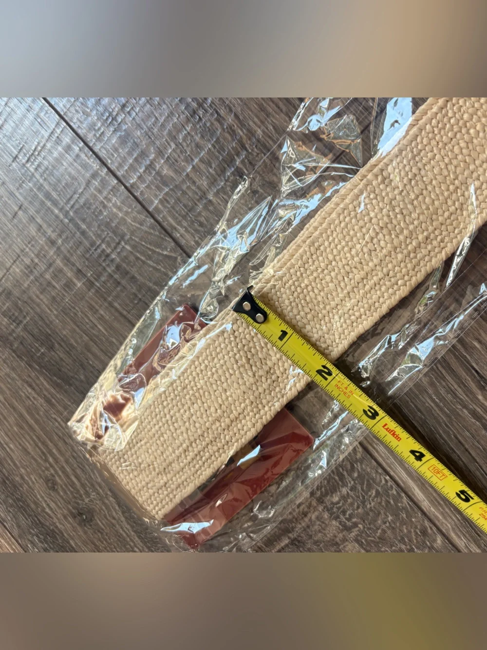 Woven Natural Beige Belt with Rattan Square Buckle NWT